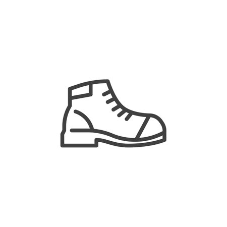 Safety Boots line icon. linear style sign for mobile concept and web design. A steel toe boot outline vector icon. Foot protection symbol, logo illustration. Vector graphicsのイラスト素材