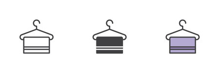 Towel hanging on a hanger different style icon set. Line, glyph and filled outline colorful version, outline and filled vector sign. Symbol, logo illustration. Vector graphicsのイラスト素材