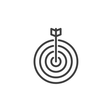 Goal Alignment line icon. linear style sign for mobile concept and web design. A target with an arrow hitting the center outline vector icon. Symbol, logo illustration. Vector graphicsのイラスト素材