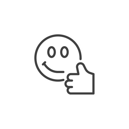 Customer Satisfaction line icon. linear style sign for mobile concept and web design. A smiley face with a thumbs-up outline vector icon. Symbol, logo illustration. Vector graphicsのイラスト素材