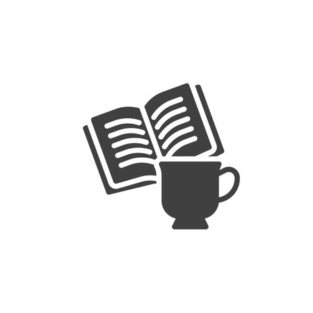 A book with a tea cup vector icon. filled flat sign for mobile concept and web design. Tea and Book glyph icon. Symbol, logo illustration. Vector graphicsのイラスト素材