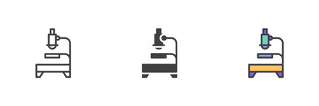 Microscope different style icon set. Line, glyph and filled outline colorful version, outline and...