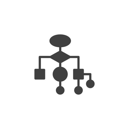 A flowchart with interconnected nodes vector icon. filled flat sign for mobile concept and web design. Workflow Optimization glyph icon. Process improvement symbol, logo illustration. Vector graphicsのイラスト素材
