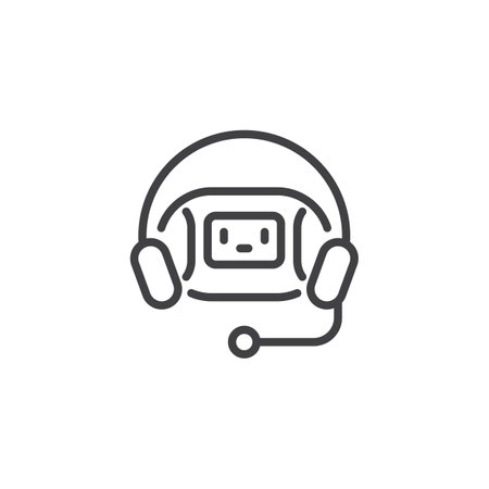 Virtual Assistant line icon. linear style sign for mobile concept and web design. Robotic face with a headset outline vector icon. Digital customer support symbol, logo illustration. Vector graphicsのイラスト素材
