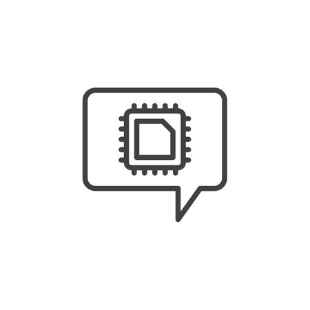 AI Chat line icon. linear style sign for mobile concept and web design. Speech bubble with AI chip...