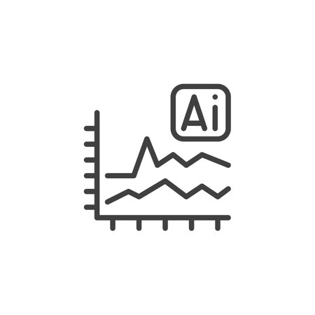 Predictive Analytics line icon. linear style sign for mobile concept and web design. Graph with a trend line and AI symbol outline vector icon. Symbol, logo illustration. Vector graphicsのイラスト素材