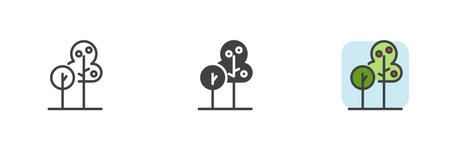 Apple trees different style icon set. Line, glyph and filled outline colorful version, outline and...