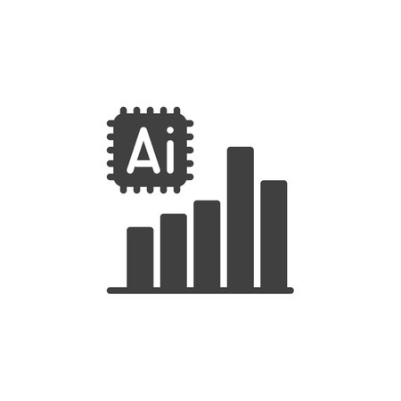 Bar chart with an AI chip vector icon. filled flat sign for mobile concept and web design. Business Intelligence glyph icon. AI analytics symbol, logo illustration. Vector graphicsのイラスト素材