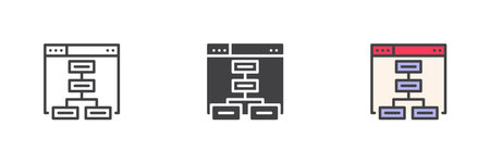 Website Sitemap different style icon set. Line, glyph and filled outline colorful version, outline...