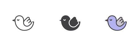 Flying bird different style icon set. Line, glyph and filled outline colorful version, outline and filled vector sign. Symbol, logo illustration. Vector graphicsのイラスト素材