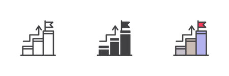 Goal Achievement different style icon set. Line, glyph and filled outline colorful version, outline...