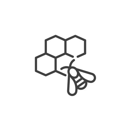 Honeycomb and bee line icon. linear style sign for mobile concept and web design. Honey Bee on a...