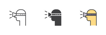 Virtual reality headset different style icon set. Line, glyph and filled outline colorful version,...
