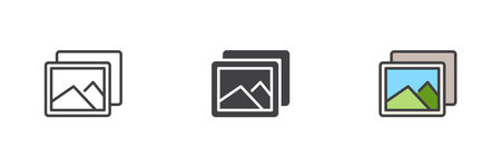 Gallery, image collection different style icon set. Line, glyph and filled outline colorful version,...