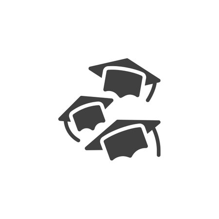 Graduation Throwing Caps vector icon. filled flat sign for mobile concept and web design. Group of caps flying glyph icon. Symbol, logo illustration. Vector graphicsのイラスト素材