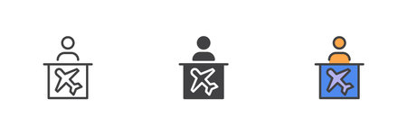 Airport Help Desk different style icon set. Line, glyph and filled outline colorful version, outline and filled vector sign. Airport Information Desk symbol, logo illustration. Vector graphicsのイラスト素材
