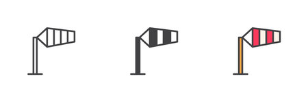 Aviation weather windsock different style icon set. Line, glyph and filled outline colorful version, outline and filled vector sign. Symbol, logo illustration. Vector graphicsのイラスト素材