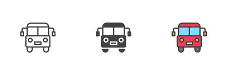 Airport shuttle bus different style icon set. Line, glyph and filled outline colorful version,...