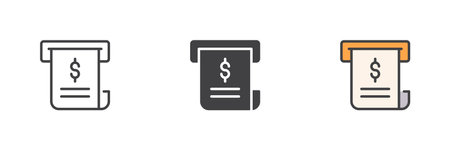 Slot with bill or receipt different style icon set. Line, glyph and filled outline colorful version, outline and filled vector sign. Billing and invoicing symbol, logo illustration. Vector graphicsのイラスト素材