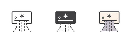 Air conditioner different style icon set. Line, glyph and filled outline colorful version, outline...