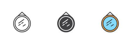 Round mirror different style icon set. Line, glyph and filled outline colorful version, outline and filled vector sign. Symbol, logo illustration. Vector graphicsのイラスト素材