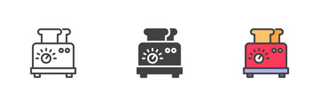 Toaster with toast different style icon set. Line, glyph and filled outline colorful version, outline and filled vector sign. Symbol, logo illustration. Vector graphicsのイラスト素材