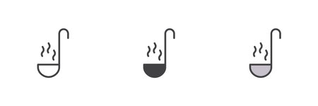 Soup ladle different style icon set. Line, glyph and filled outline colorful version, outline and filled vector sign. Symbol, logo illustration. Vector graphicsのイラスト素材