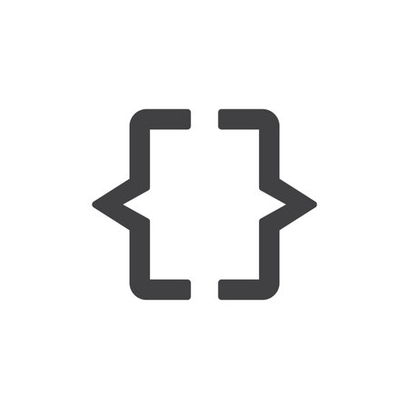 Brackets code solid glyph icon. A pair of curly brackets in glyph style. This solid icon symbolizes programming, coding, or software development.のイラスト素材