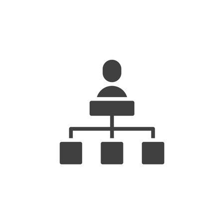 Hierarchy structure solid icon. glyph style vector icon of an organizational chart. This solid icon is a symbol representing management levels and corporate teams.のイラスト素材