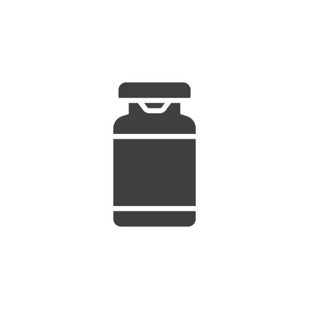 Vaccine vial solid glyph icon. A medical vector icon representing immunization. This glyph icon is a symbol and sign used in vaccination and pharmaceutical designs.のイラスト素材