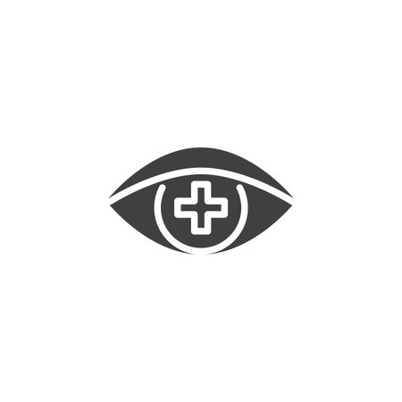 Eye with medical cross solid icon. glyph vector icon symbolizing vision care or eye checkups. A health icon sign and symbol for ophthalmology and clinical use.のイラスト素材