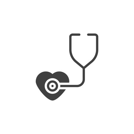 Stethoscope solid glyph vector icon. A bold medical icon showing a diagnostic listening tool. Glyph icon symbol and sign used in healthcare, clinics, and checkups.のイラスト素材