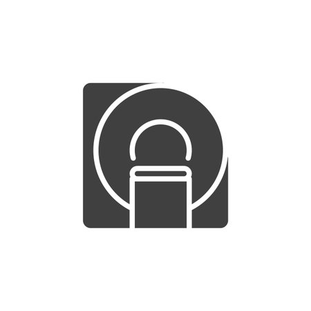 MRI scanner solid glyph icon. A glyph-style medical icon showing a scanning tunnel. Used as a healthcare icon sign and symbol in diagnostic radiology contexts.のイラスト素材
