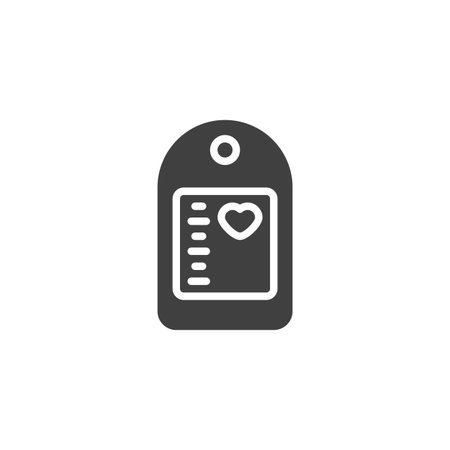 Medical tag ID solid glyph icon. A vector icon showing an ID tag with a cross. glyph symbol and sign used in hospital identification and emergency care tracking.のイラスト素材