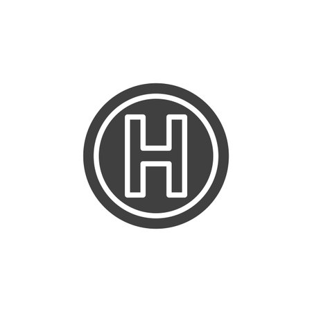 Hospital sign round solid icon. A glyph-style vector icon with an &#39;H&#39; inside a circle. Bold medical icon used as a sign and symbol for healthcare and clinics.のイラスト素材
