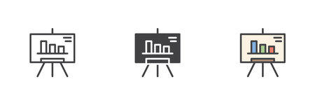 Presentation board line icon, solid and filled outline colorful icon set featuring presentation board outline, solid presentation board icon and filled outline presentation board icon as color vector sign symbol.のイラスト素材