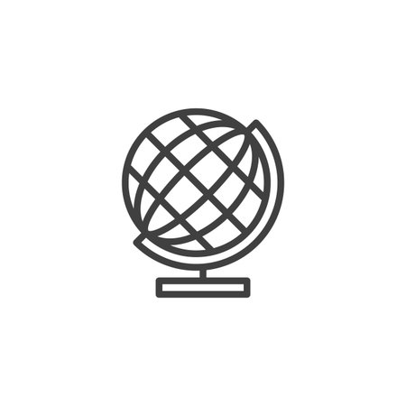 Globe Education line icon. Outline icon vector of a classroom globe on a stand. This icon symbol represents geography, global studies, and knowledge.のイラスト素材