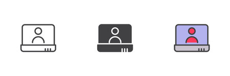 User login on screen icon in different styles. Line, solid and filled outline vector icon. Profile access, online ID symbol, web authentication sign. Vector login icon.のイラスト素材