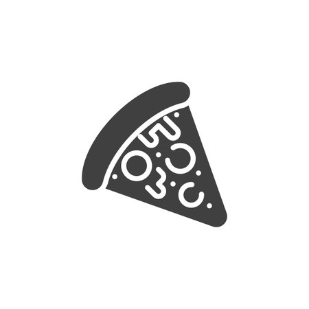 Pizza slice solid glyph icon with melted cheese and toppings. A thick vector icon symbol for fast food themes. This icon suits pizzerias, delivery, and snacks.のイラスト素材