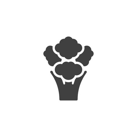 Broccoli vegetable solid glyph icon with florets. A healthy food vector icon symbol for meal sign and nutrition themes.のイラスト素材
