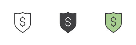 Security shield with dollar symbol icon set. Line, solid and filled outline colorful style. Finance and banking protection symbol vector icon.のイラスト素材