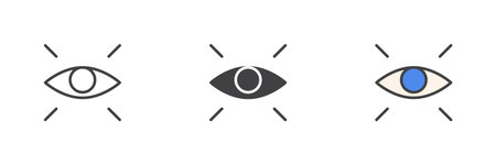 Eye vision different style icon set. Line, glyph and filled outline colorful version, outline and filled vector sign. Symbol, logo illustration. Vector graphics.のイラスト素材