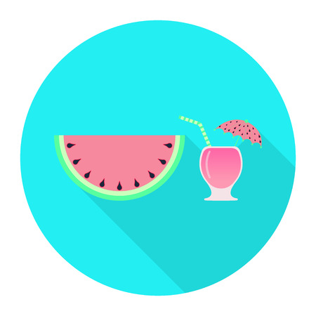 Watermelon fresh vegetable. Jar with watermelon smoothie with striped straw. Vector illustrationのイラスト素材