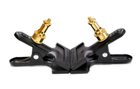 Two black clamp isolated on a white backgroundの写真素材