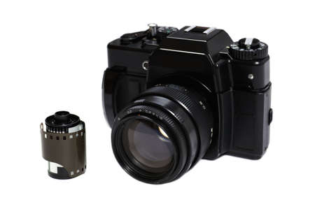 Old photo camera Isolated on white backgroundの写真素材