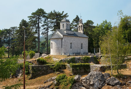 Church of the Nativity of the Blessed Virgin Mary in Chipur, 1886, the burial place of the last rulers of the Montenegrin dynasty Petrovichei Nigoshei, Montenegro, Cetinjeのeditorial素材