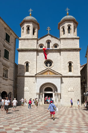 Montenegro, Kotor - August 13, 2017: Old Town, view of St. Nicholas Church on Gretz Square, interesting placeのeditorial素材