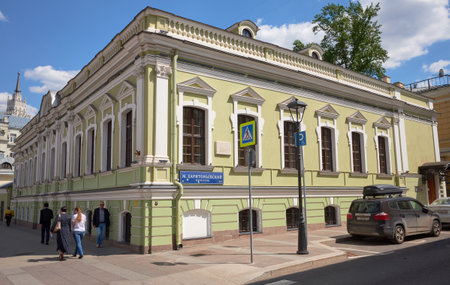 View of the main house of the estate of Golitsyn-Nadezhda von Meck-Stakheyev, 18th-19th century, known as the House of Three Composers, landmark: Moscow, Russia - 26 May, 2021のeditorial素材
