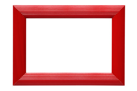 Blank red wooden picture or photo frame isolated on white backgroundの写真素材