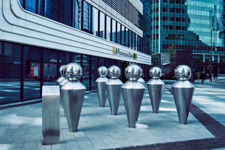 Installation Echo in the form of nine steel figures near the IQ quarter of Moscow City Business Center, Contemporary Art: Moscow, Russia - May 11, 2022のeditorial素材